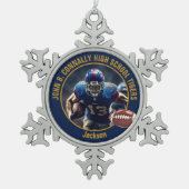 Navyblauw gouden foto van high school footballspel tin sneeuwvlok ornament (Voorkant)