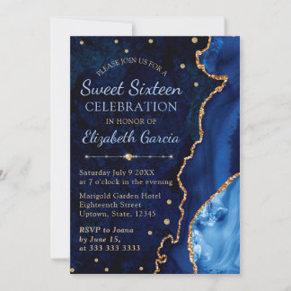 Navyblauw & Gouden Glitter Agate en marmeren Sweet Kaart