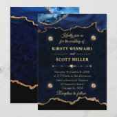 Navyblauw & Gouden Glitter Agate Marmeren Bruiloft Kaart (Voorkant / Achterkant)