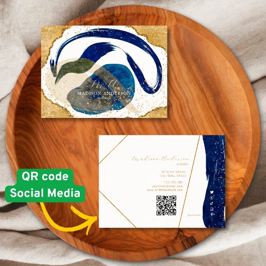 Navyblauw Gouden Glitter Website QR Code Zakelijk Visitekaartje
