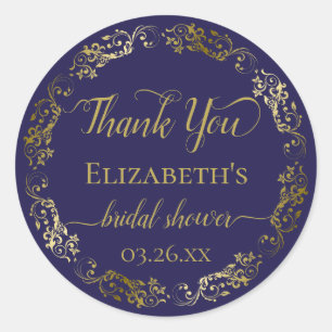 Navyblauw & Gouden Kant Chic Bruidsfeest Bedankt Ronde Sticker