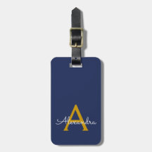 Navyblauw Gouden Meisjesachtig Schrift Monogram Na