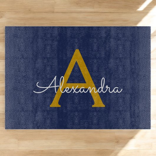 Navyblauw Gouden Moderne Script Meisjesachtige Mon Snijplank