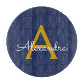 Navyblauw Gouden Moderne Script Meisjesachtige Mon Snijplank (Voorkant)