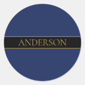 Navyblauw & Gouden naam Achternaam of Bedrijfsnaam Ronde Sticker (Voorkant)