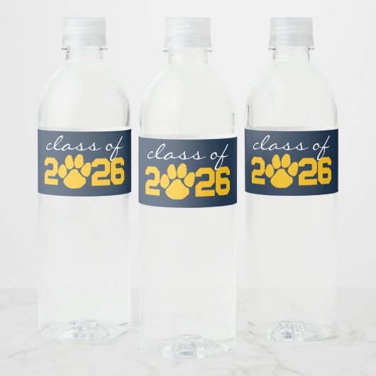 Navyblauw & Gouden Pootafdruk Afstuderen Waterfles Etiket (Flessen)