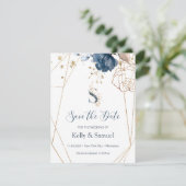 Navyblauw & gouden rozen Save the Date (Staand voorkant)