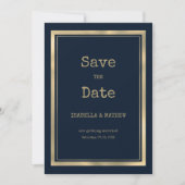 Navyblauw gouden schrijfmachinelettertype Save the Kaart (Voorkant)