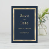 Navyblauw gouden schrijfmachinelettertype Save the Kaart (Staand voorkant)
