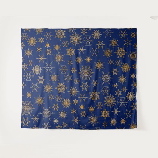 Navyblauw & Gouden Sneeuwvlok Selfie Foto Achtergr Wandkleed (Voorkant (horizontaal))