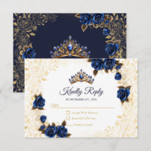 Navyblauw Gouden Tiara Bloem Roos Quinceañera