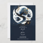 Navyblauw & Gouden Vis Strandbruiloft Kaart (Voorkant)