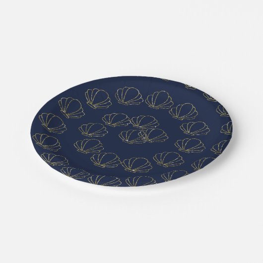 Navyblauw & Gouden Zee Schelp Zeemeermin Bruidsdin Papieren Bordje (Gekanteld)