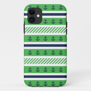 Navyblauw, groen en wit ankerpatroon Case-Mate iPhone case