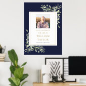 Navyblauw groen grafteken ter herdenking poster (Thuiskantoor)