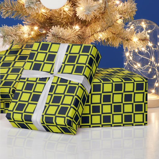 Navyblauw Groen Schachbrett  Cadeaupapier (Feestdagen)
