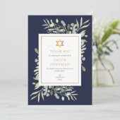Navyblauw groen Star of David Joodse uitvaartbeden Bedankkaart (Staand voorkant)