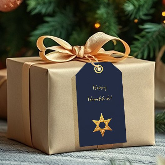 Navyblauw Hanukka Gouden Davidster Cadeaulabel