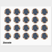 Navyblauw herfsttrouwfeeststicker ronde sticker (Vel)