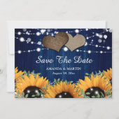 Navyblauw Hout Eucalyptus Baby's Breath Zonnebloem Save The Date (Voorkant)