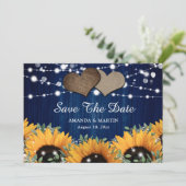 Navyblauw Hout Eucalyptus Baby's Breath Zonnebloem Save The Date (Staand voorkant)
