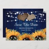 Navyblauw Hout Eucalyptus Baby's Breath Zonnebloem Save The Date (Voorkant / Achterkant)