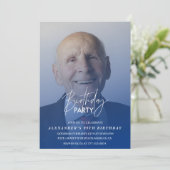 Navyblauw mannenfoto 99e verjaardagsfeest kaart (Staand voorkant)
