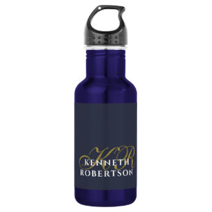 Navyblauw minimalistisch monogram goud wit chic he waterfles