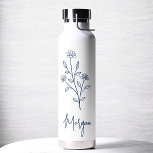 Navyblauw naam bloemen vrijgezellenfeest bruids- waterfles