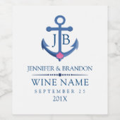 Navyblauw nautisch bootanker schelp accent wijn etiket (Enkel label)