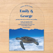 Navyblauw Onder de Zeeschildpad Kust Bruiloft Acryl Uitnodigingen (Voorkant)