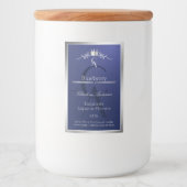Navyblauw productlabel met zilveren frame-monogram voedselcontainer etiket (Voorkant)