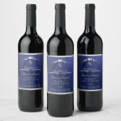 Navyblauw productlabel met zilveren frame-monogram wijn etiket (Flessen)