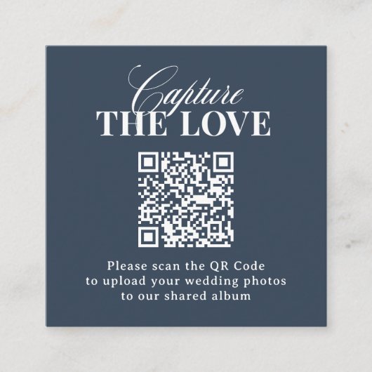 Navyblauw | QR-code Huwelijk Deel de Liefde Informatiekaartje (Voorkant)