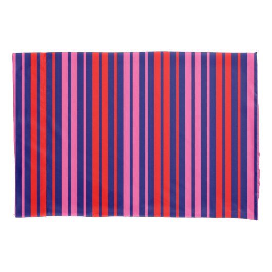 Navyblauw rood roze verticaal streepjesontwerp kussensloop (Voorkant)