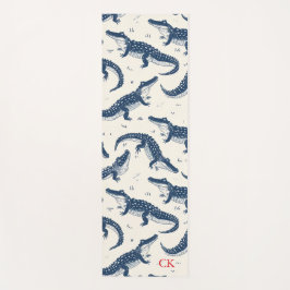 Navyblauw & rood vintage krokodilpatroon yogamat