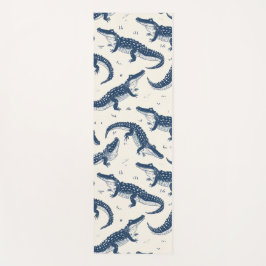 Navyblauw & rood vintage krokodilpatroon yogamat