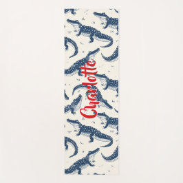 Navyblauw & rood vintage krokodilpatroon yogamat