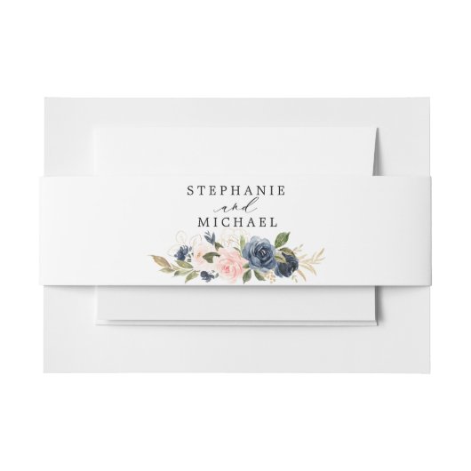 Navyblauw roze blos roos botanisch uitnodigingen wikkel (Voorkant Voorbeeld)