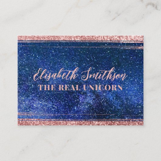 Navyblauw & roze gouden glitter vrouwelijke hemels visitekaartje (Voorkant)