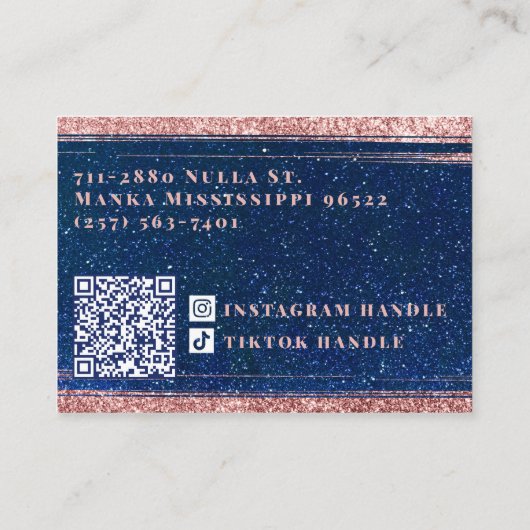 Navyblauw & roze gouden glitter vrouwelijke hemels visitekaartje (Achterkant)