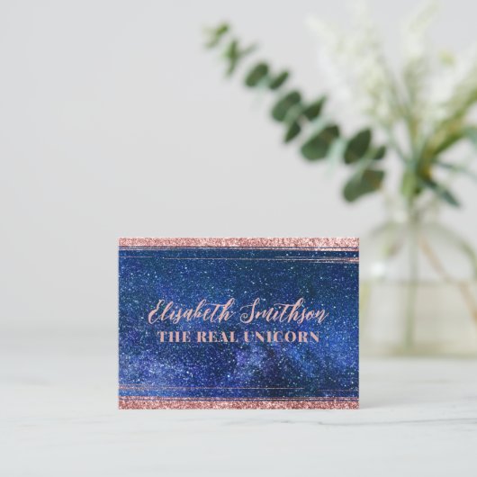 Navyblauw & roze gouden glitter vrouwelijke hemels visitekaartje (Staand voorkant)