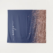 Navyblauw Roze Gouden Roze Glitter Monogram Wandkleed (Voorkant (horizontaal))
