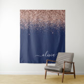 Navyblauw Roze Gouden Roze Glitter Monogram Wandkleed (In situ)