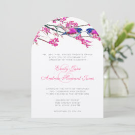 Navyblauw & Roze Kersenbloesem Vintage Liefdesvoge Kaart