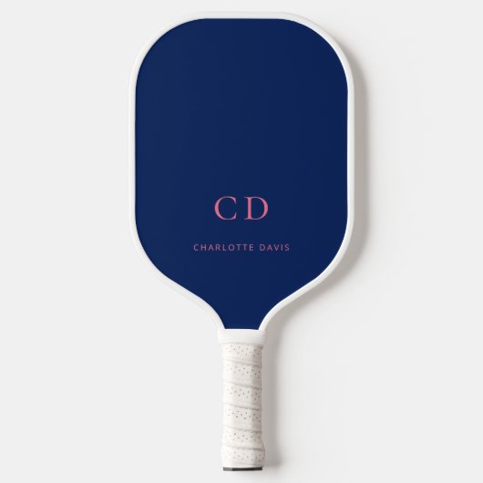 Navyblauw roze monogram initiaal naam pickleball paddle (Voorkant)