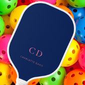 Navyblauw roze monogram initiaal naam pickleball paddle