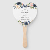 Navyblauw roze roos botanische hart handwaaier (Voorkant)