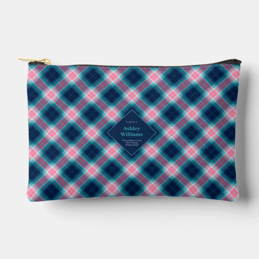 Navyblauw & Roze Schotse Plaid Persoonlijk Etui (Voorkant)
