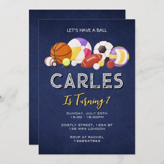 Navyblauw Sportief Verjaardagsfeest Kaart (Voorkant / Achterkant)